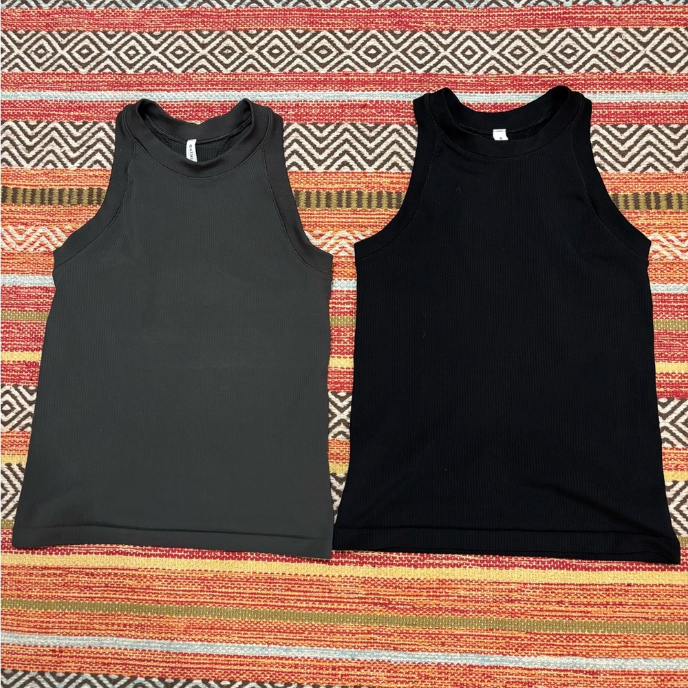 Athleta - 2 Ribbed Sleeveless Tank Tops - black and grey.  Size S